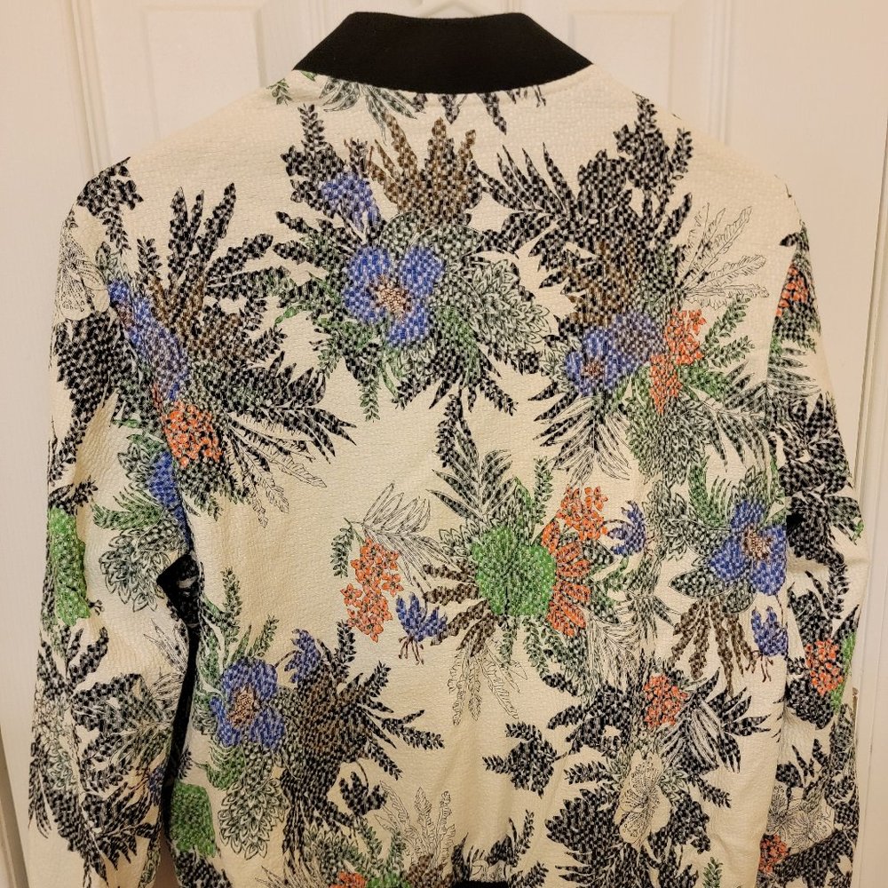 Zara Basic Bomber Jacket, White With Multicolor F… - image 2